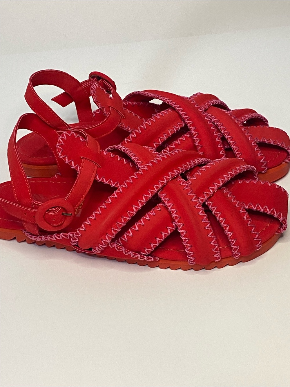 FARM Rio Red Whipstitch Sandals Women’s US 10 Leather Strappy Brazil - Picture 7 of 13